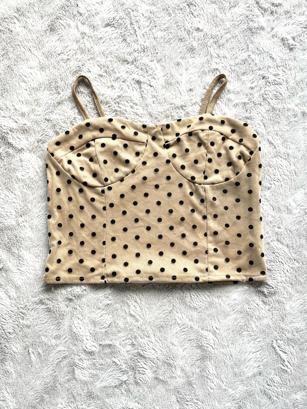 Beige Polka Dot Cropped Cami Top